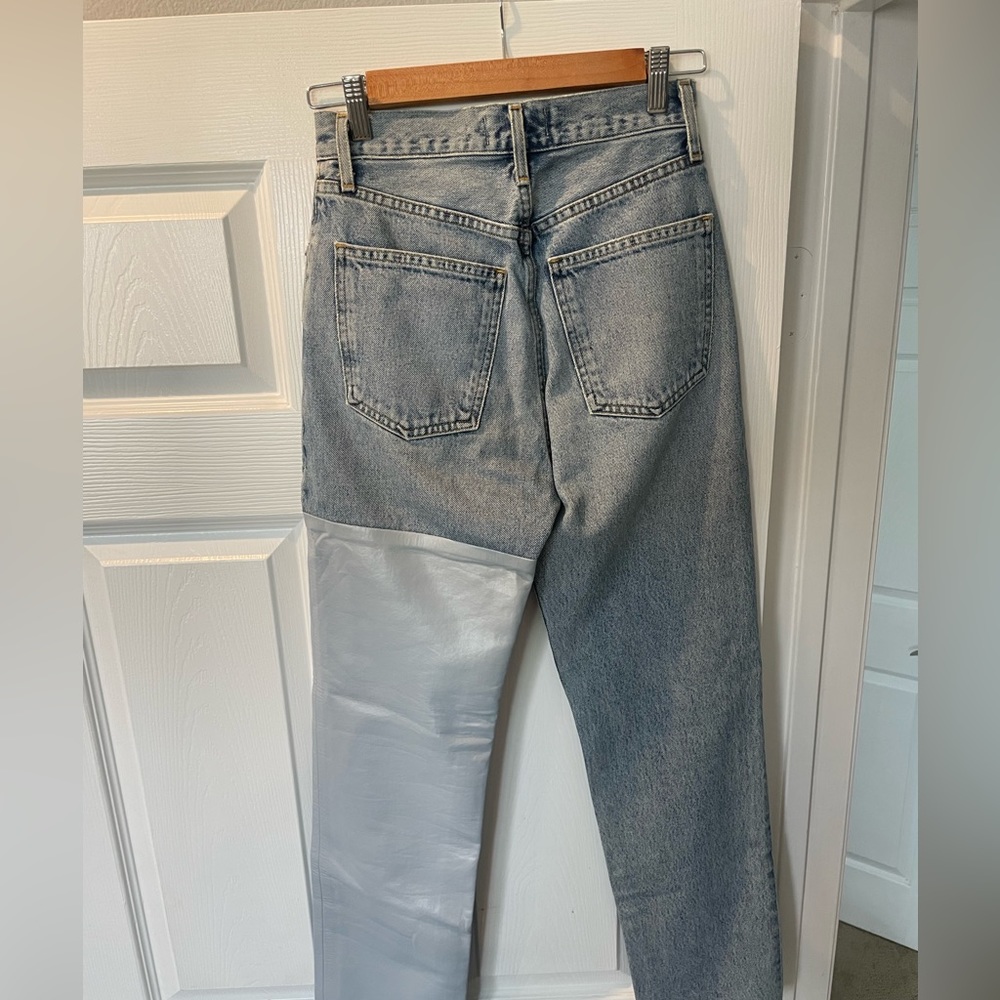 AGOLDE Pieced '90s High-Rise Leather & Denim. Straight leg size 23 - Picture 5 of 7